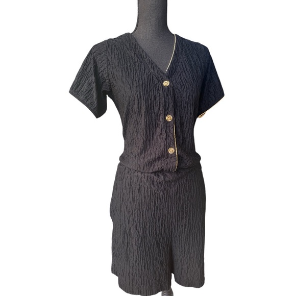 Sand Dollars Black and Gold Elastic Waist Romper - Picture 3 of 9